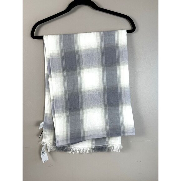 LOFT NWT Blue White Plaid Scarf Coastal Grandma Nautical Summer Lightweight Flaw - Picture 8 of 12